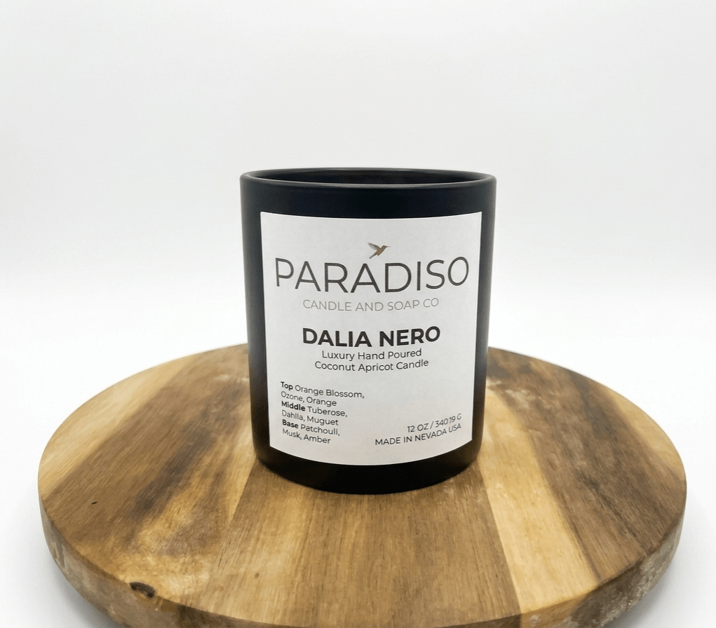 Dalia Nera 12 oz Luxury 2-Wick Coconut Apricot Candle - Paradiso Candle And Soap Co