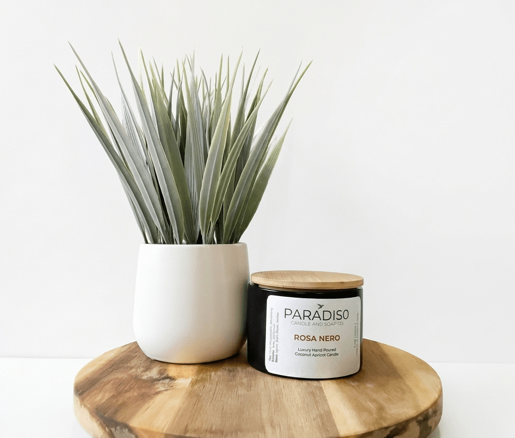 Rosa Nera Mini 5 oz Luxury 2-Wick Coconut Apricot Candle - Paradiso Candle And Soap Co