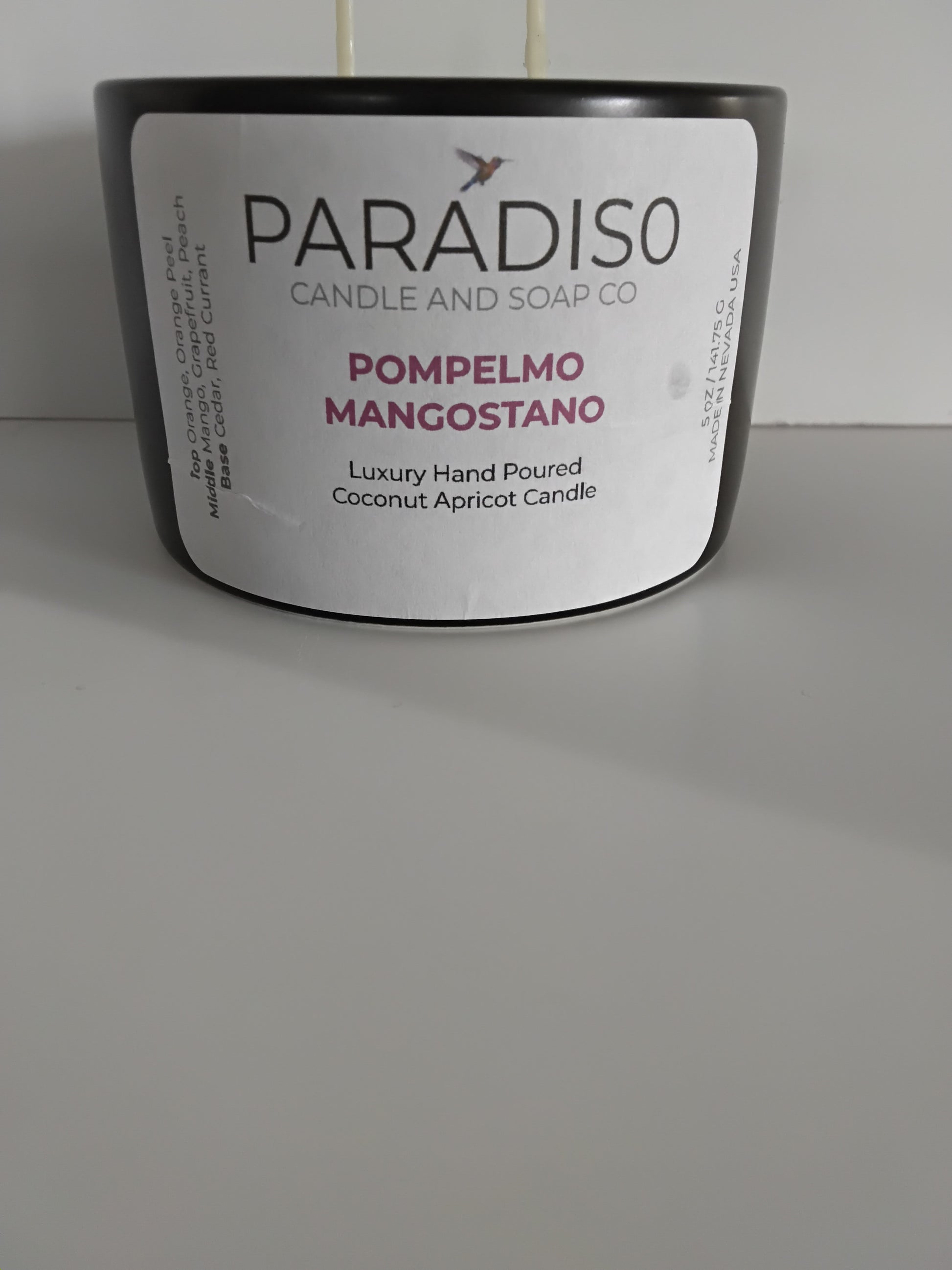 Pompelmo Mangostano Mini 5 oz Luxury 2-Wick Coconut Apricot Candle - Paradiso Candle And Soap Co