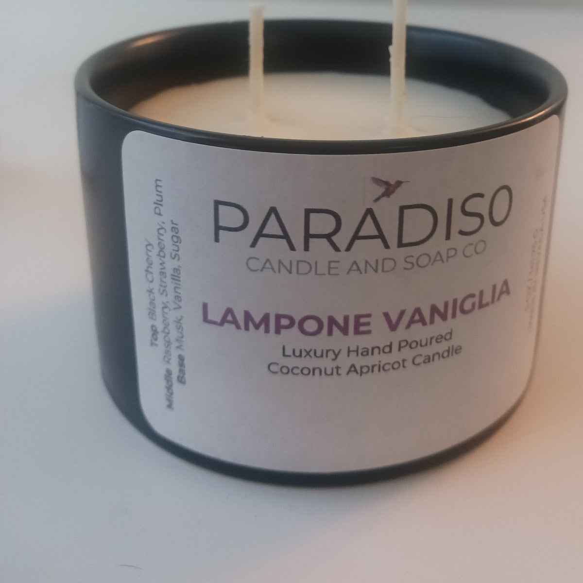 Lampone Vaniglia Mini 5 oz Luxury 2-Wick Coconut Apricot Candle - Paradiso Candle And Soap Co