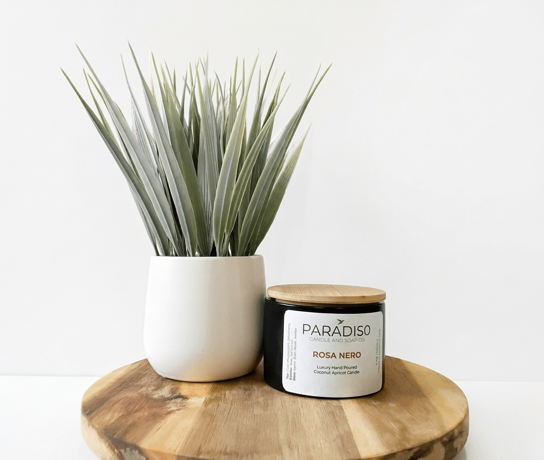 Rosa Nera Mini 5 oz Luxury 2-Wick Coconut Apricot Candle - Paradiso Candle And Soap Co